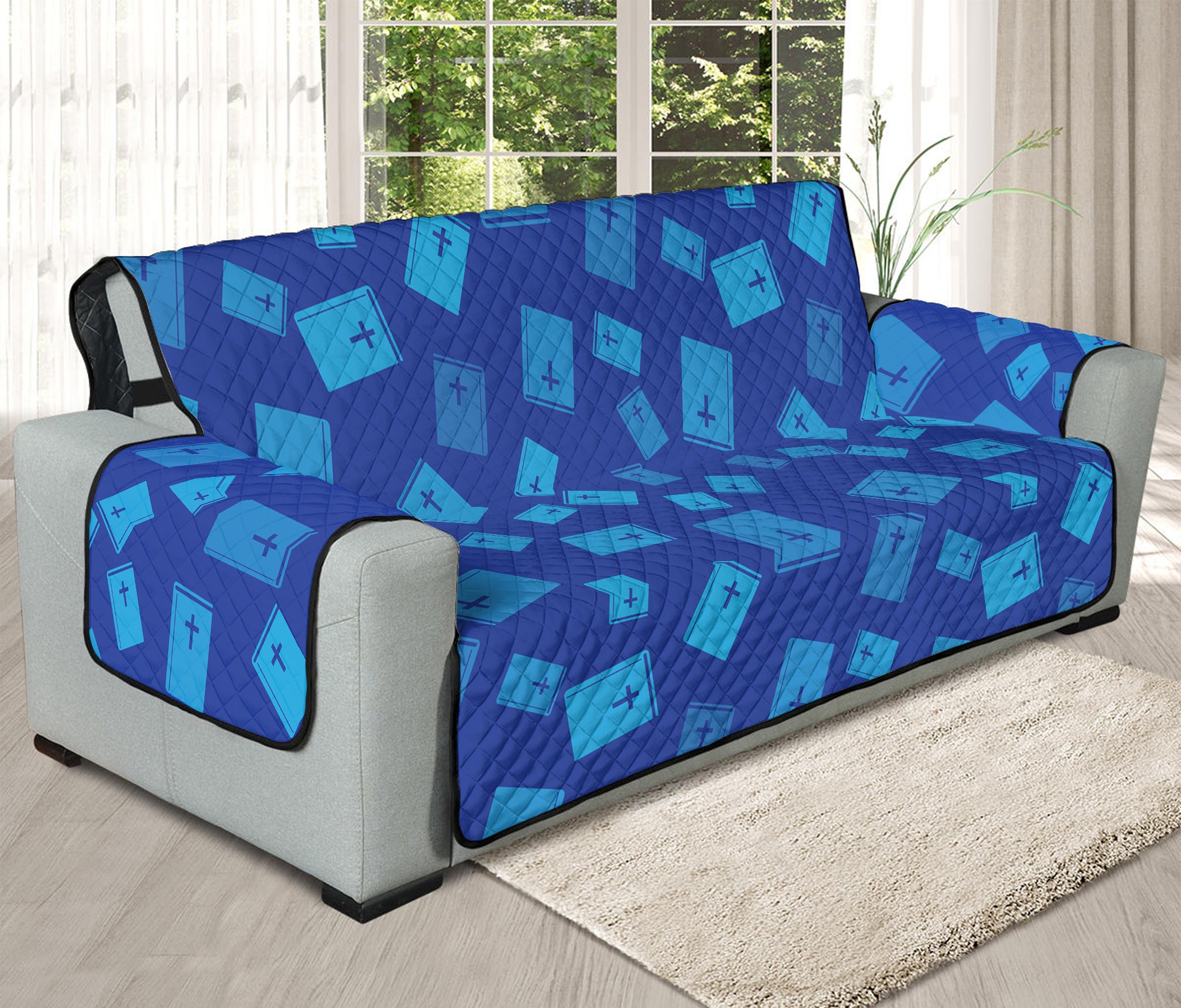 Blue Holy Bible Pattern Print Oversized Sofa Protector