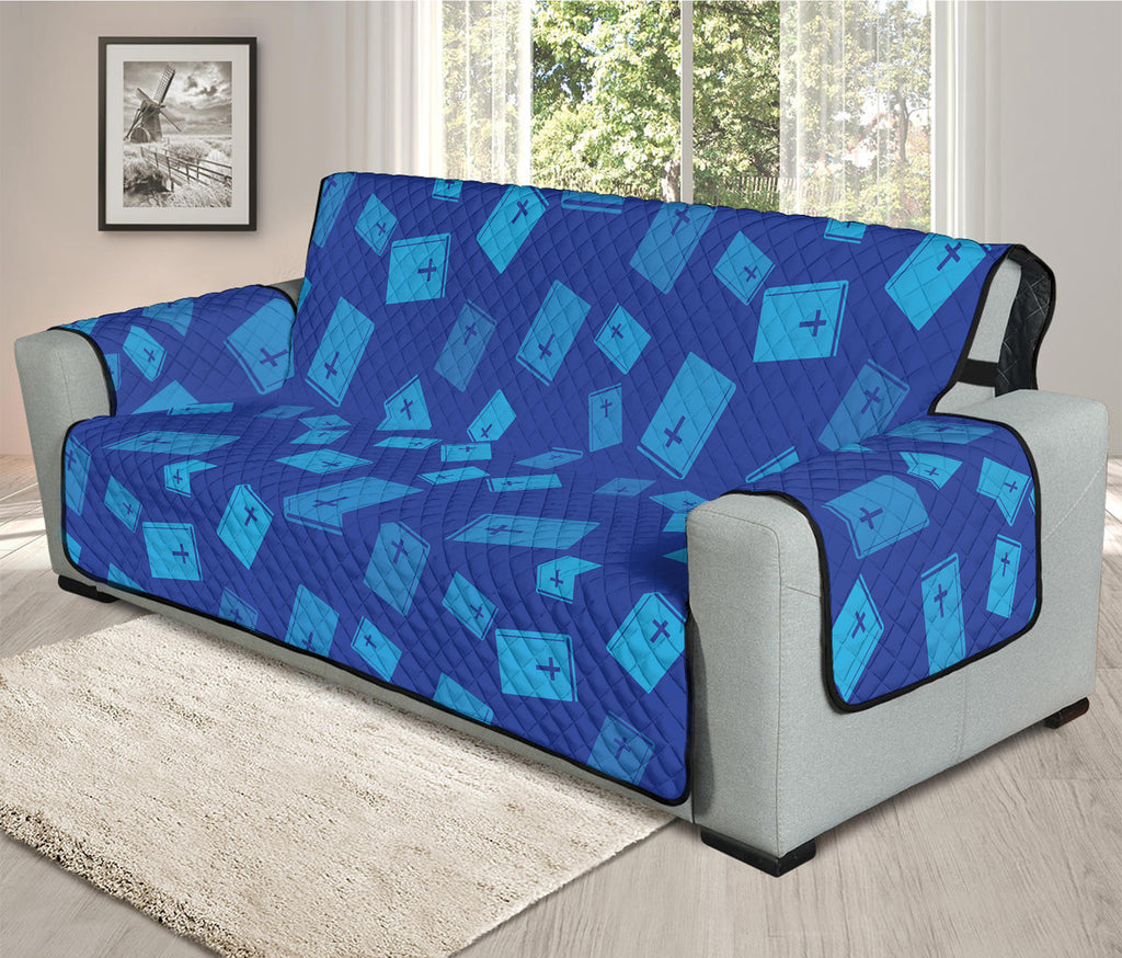 Blue Holy Bible Pattern Print Oversized Sofa Protector