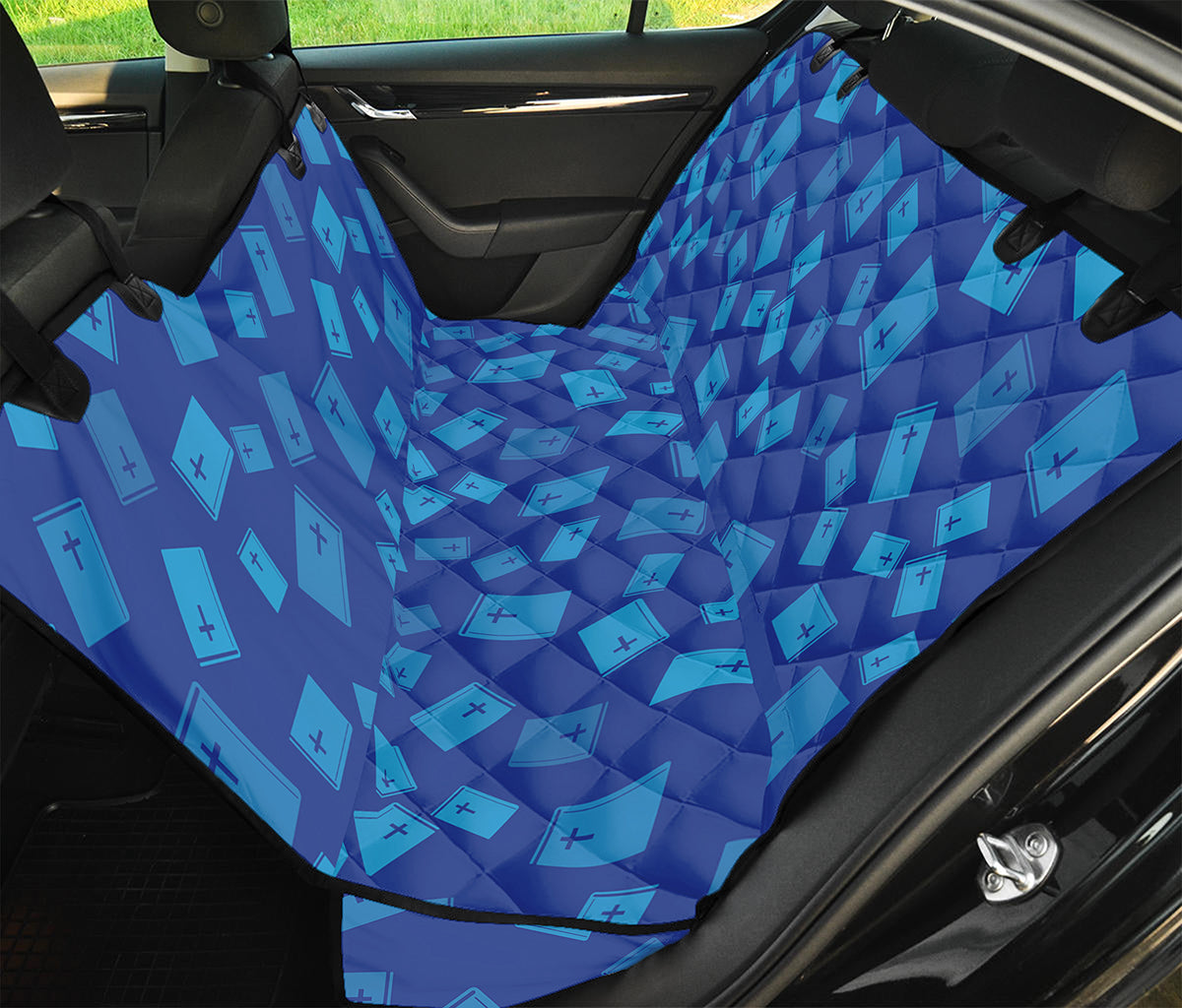 Blue Holy Bible Pattern Print Pet Car Back Seat Cover