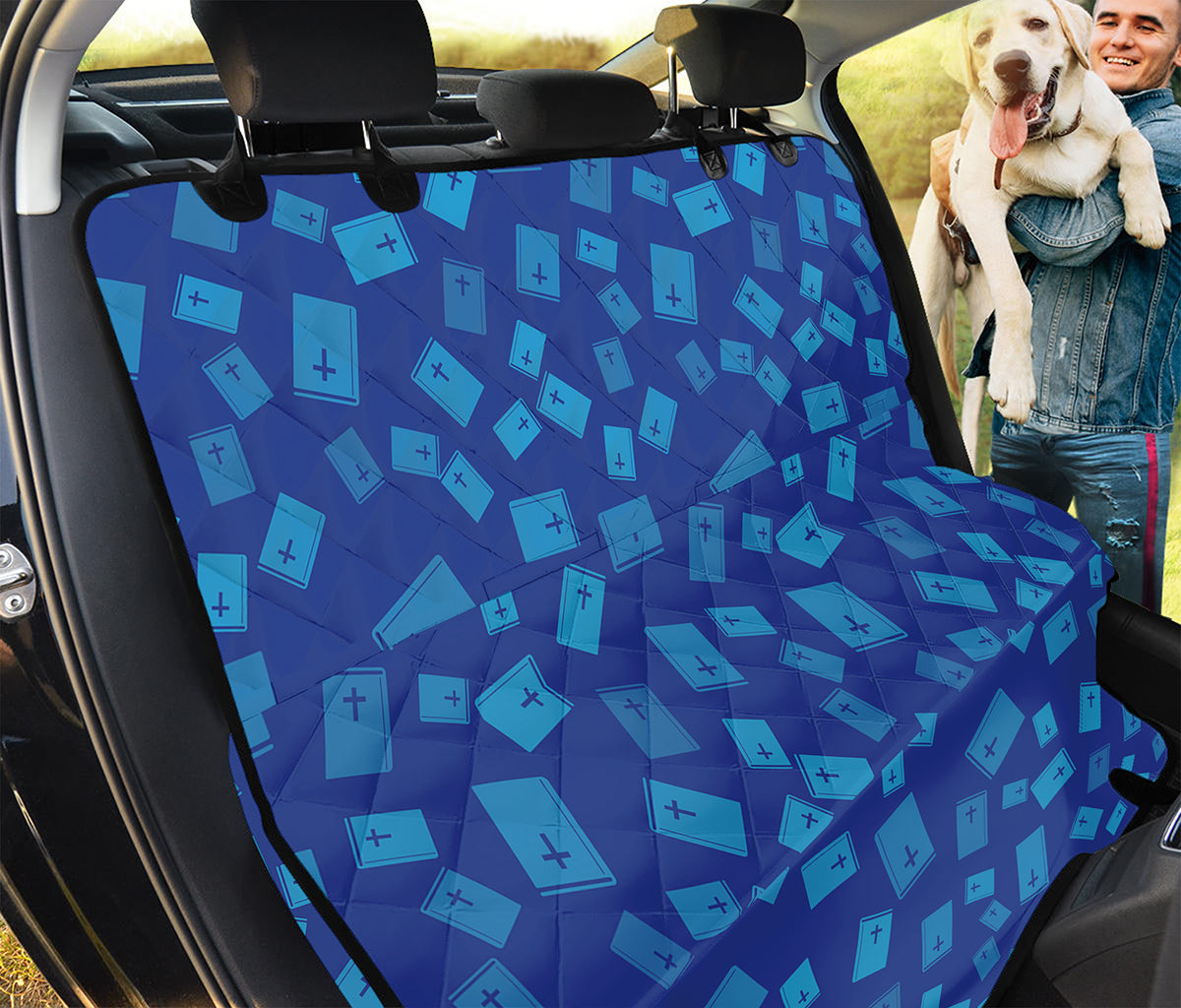 Blue Holy Bible Pattern Print Pet Car Back Seat Cover