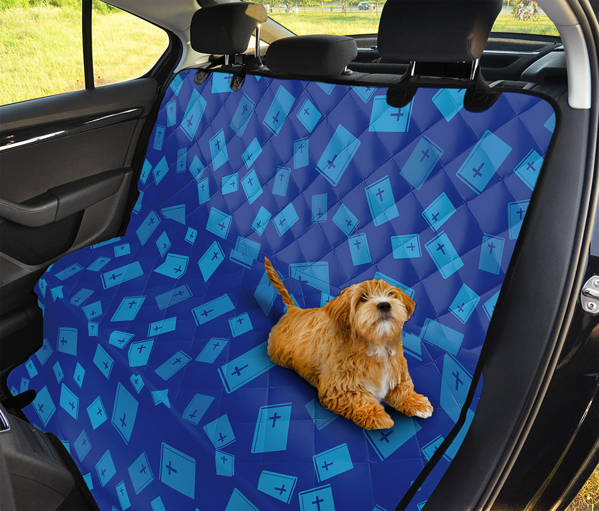 Blue Holy Bible Pattern Print Pet Car Back Seat Cover