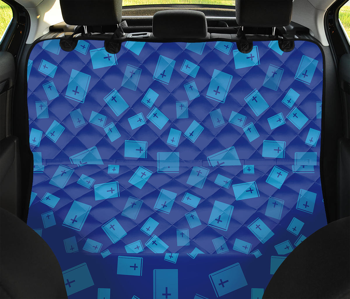 Blue Holy Bible Pattern Print Pet Car Back Seat Cover