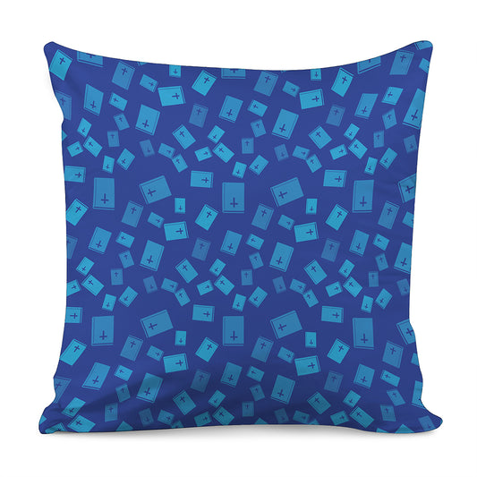 Blue Holy Bible Pattern Print Pillow Cover