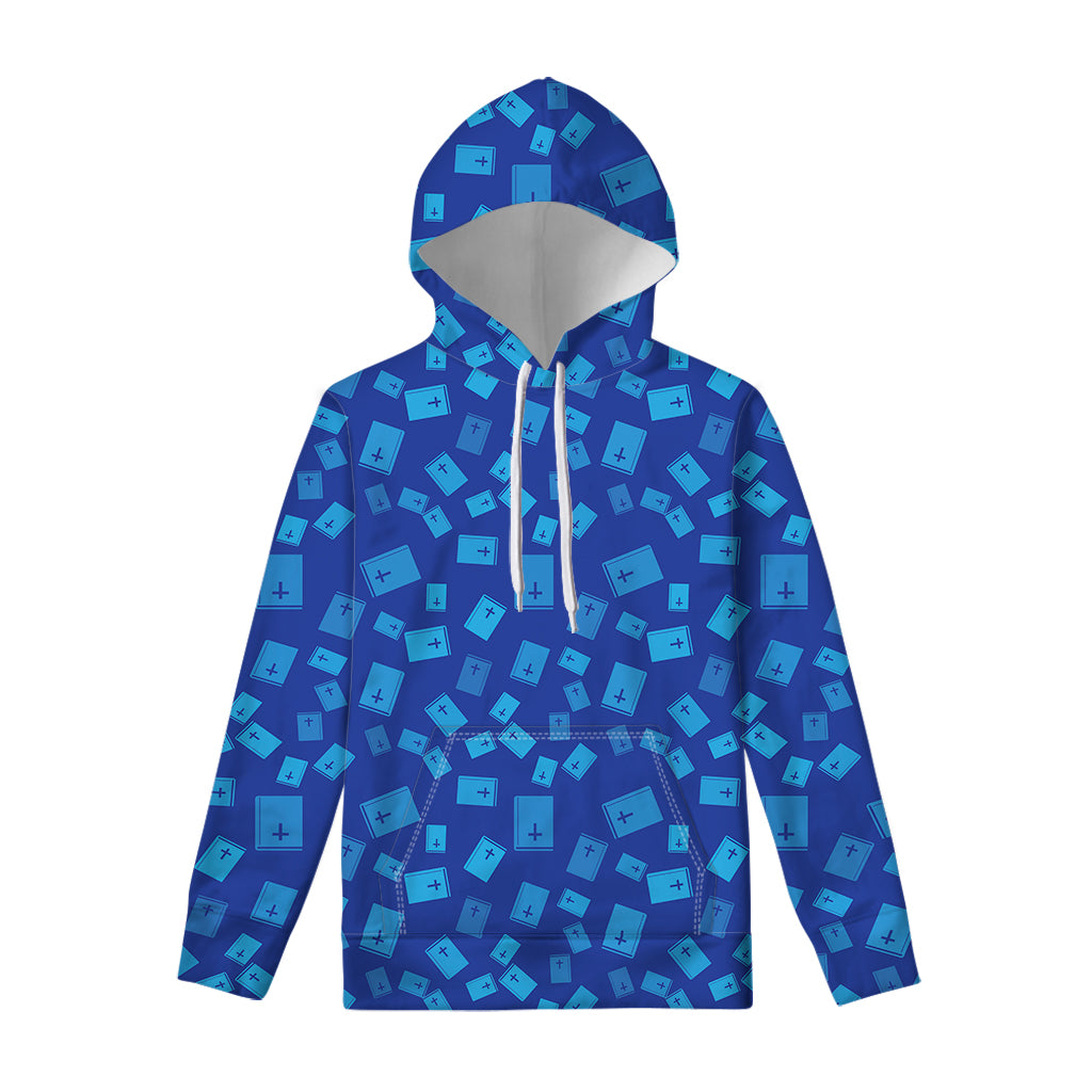 Blue Holy Bible Pattern Print Pullover Hoodie