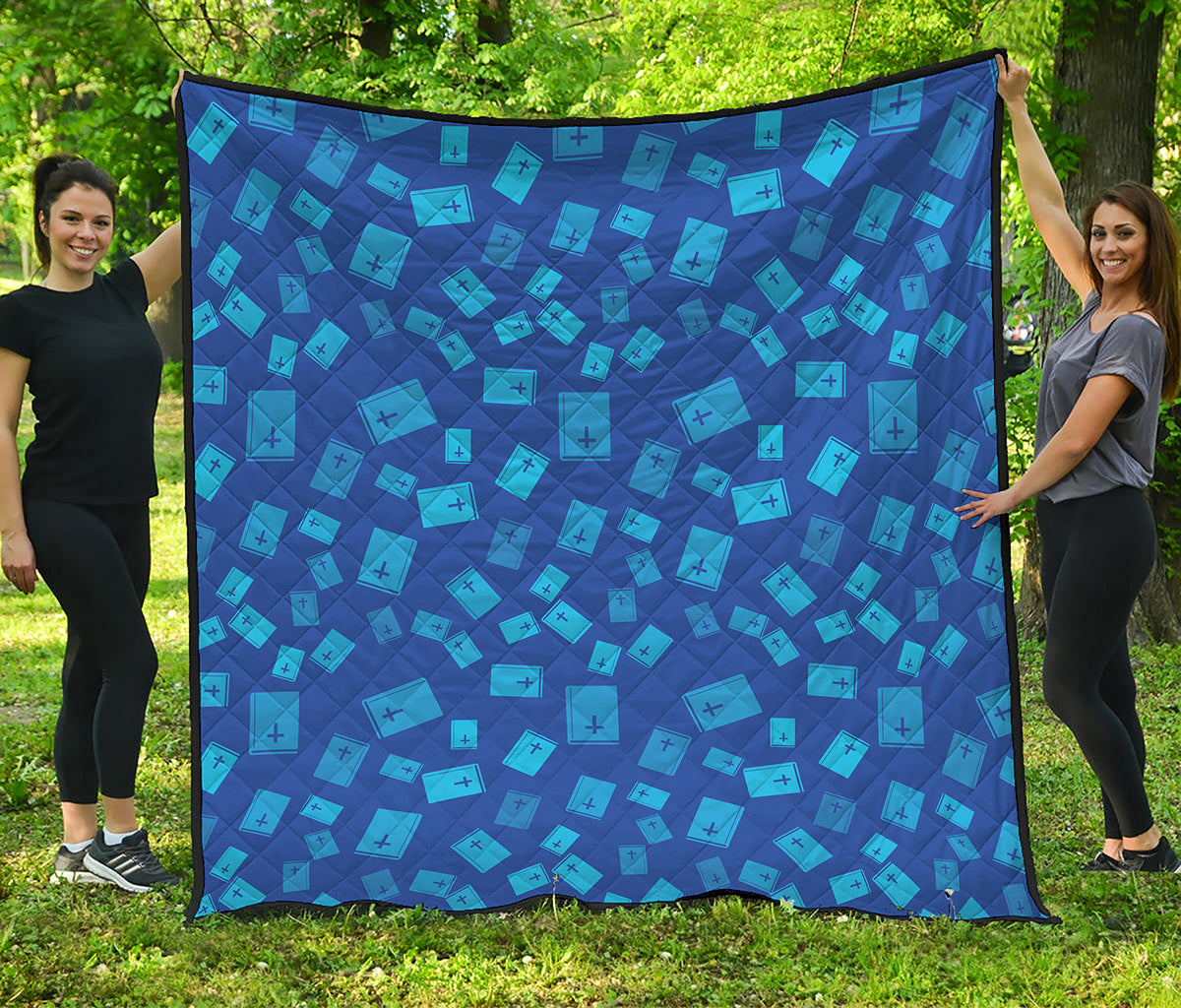 Blue Holy Bible Pattern Print Quilt