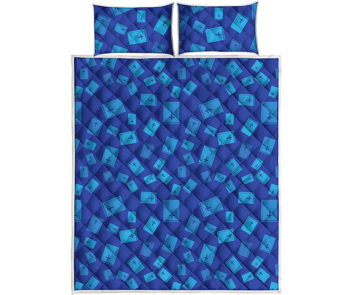 Blue Holy Bible Pattern Print Quilt Bed Set