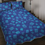 Blue Holy Bible Pattern Print Quilt Bed Set