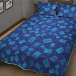 Blue Holy Bible Pattern Print Quilt Bed Set