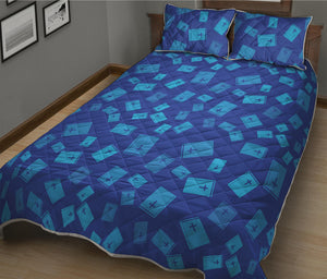 Blue Holy Bible Pattern Print Quilt Bed Set