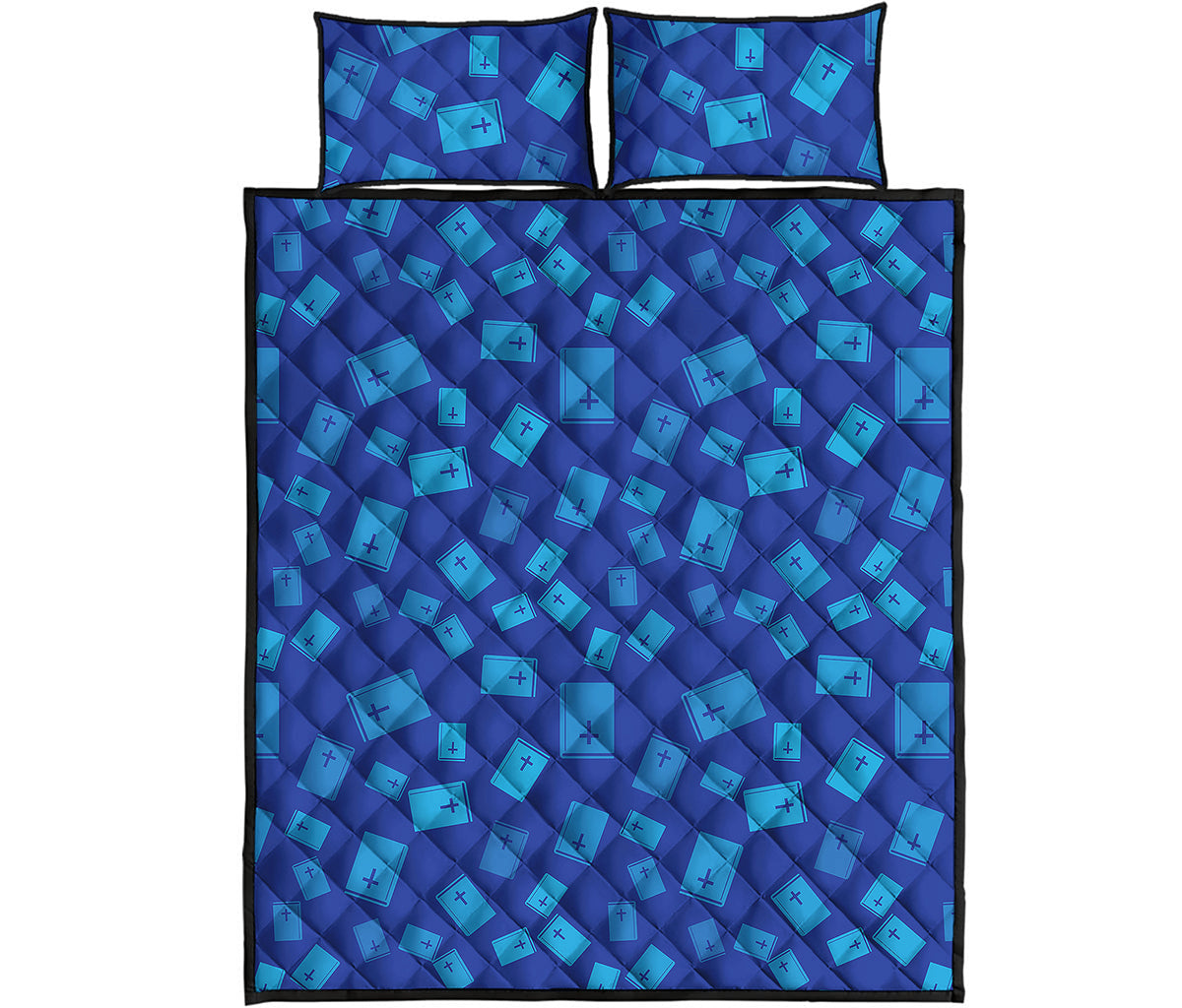 Blue Holy Bible Pattern Print Quilt Bed Set