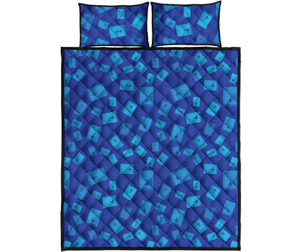 Blue Holy Bible Pattern Print Quilt Bed Set