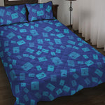 Blue Holy Bible Pattern Print Quilt Bed Set