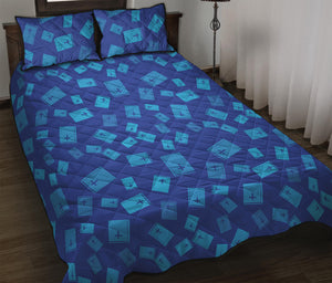 Blue Holy Bible Pattern Print Quilt Bed Set