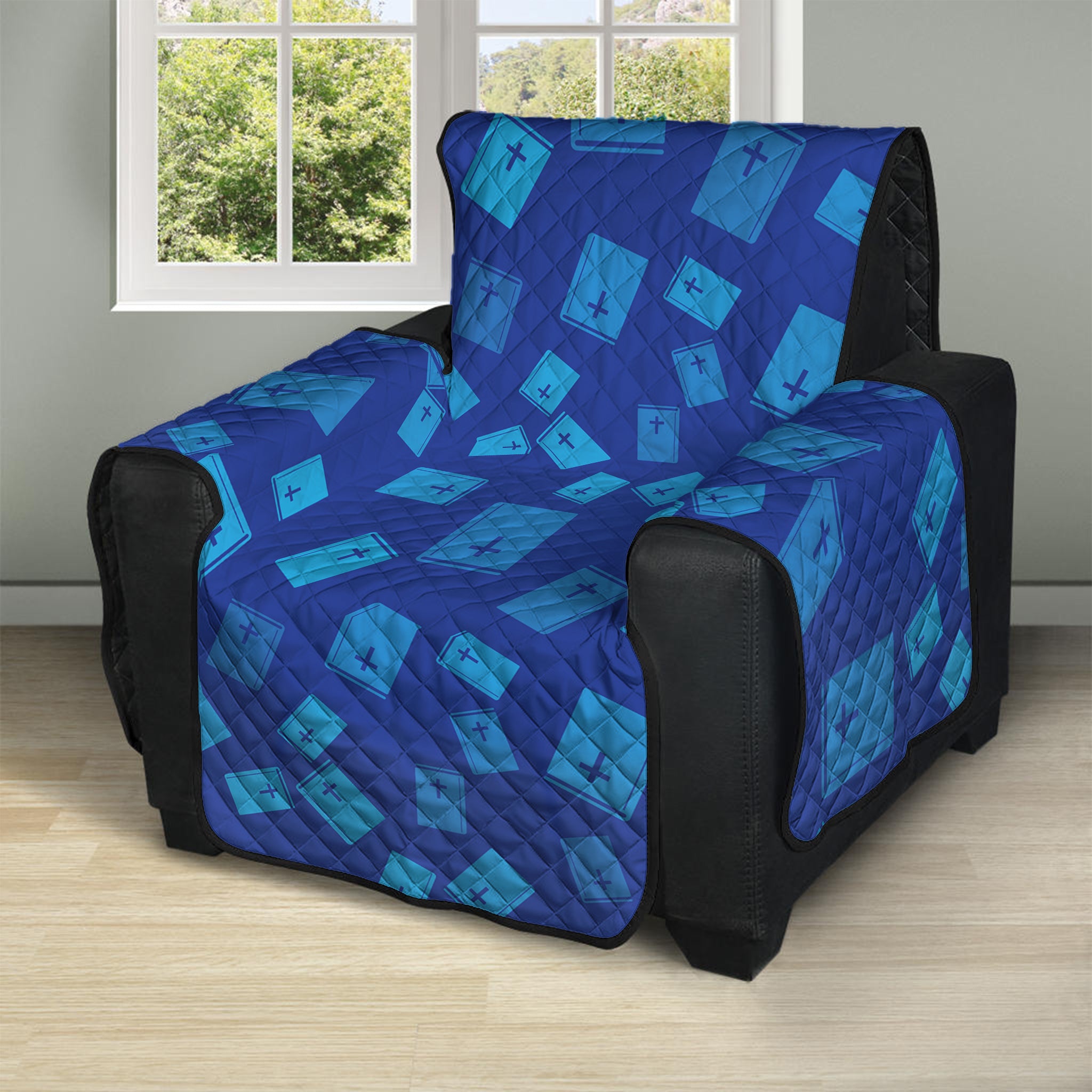 Blue Holy Bible Pattern Print Recliner Protector