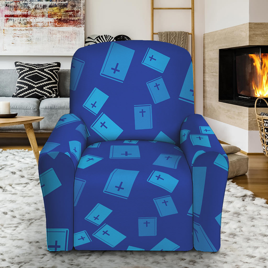 Blue Holy Bible Pattern Print Recliner Slipcover