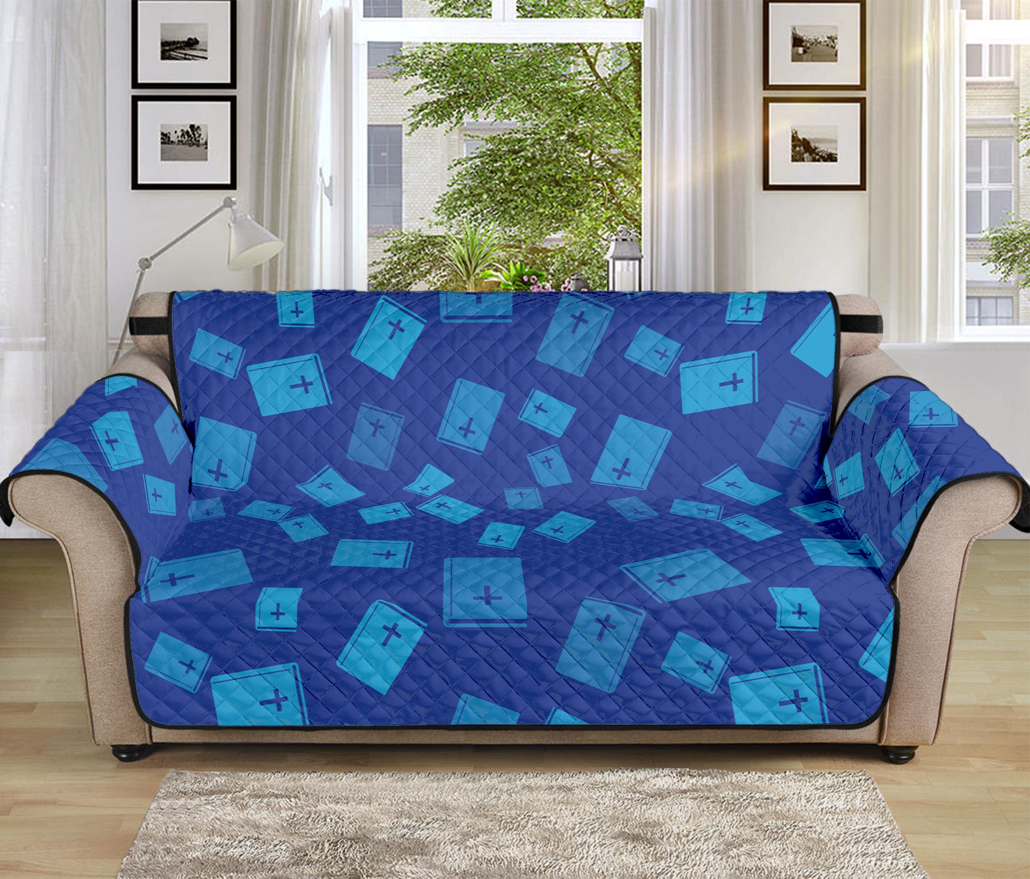 Blue Holy Bible Pattern Print Sofa Protector