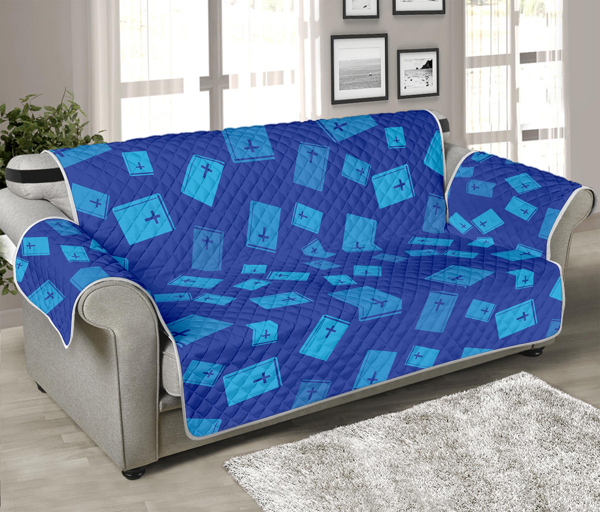 Blue Holy Bible Pattern Print Sofa Protector