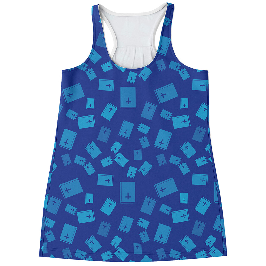 Blue Holy Bible Pattern Print Women's Racerback Tank Top