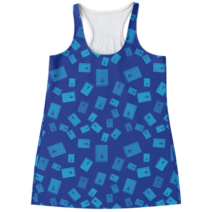 Blue Holy Bible Pattern Print Women's Racerback Tank Top