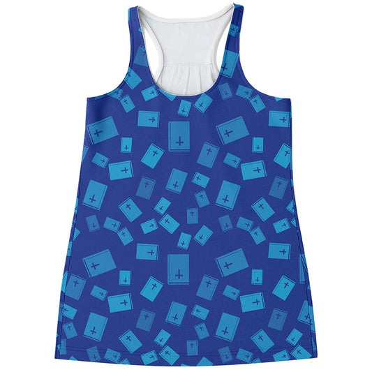 Blue Holy Bible Pattern Print Women's Racerback Tank Top