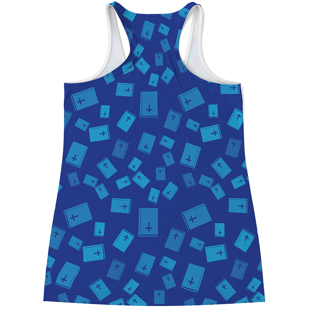 Blue Holy Bible Pattern Print Women's Racerback Tank Top
