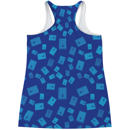 Blue Holy Bible Pattern Print Women's Racerback Tank Top