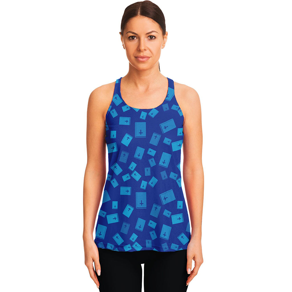 Blue Holy Bible Pattern Print Women's Racerback Tank Top