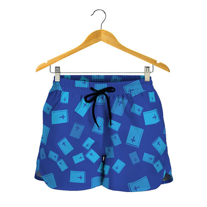 Blue Holy Bible Pattern Print Women's Shorts