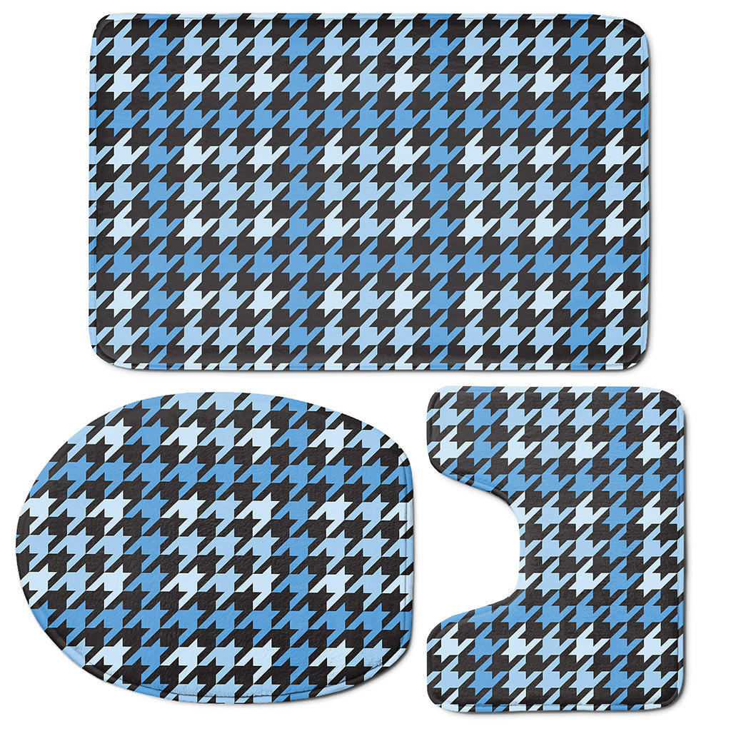 Blue Houndstooth Pattern Print 3 Piece Bath Mat Set