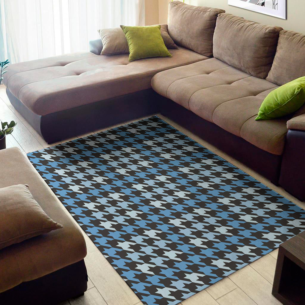 Blue Houndstooth Pattern Print Area Rug