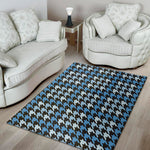 Blue Houndstooth Pattern Print Area Rug