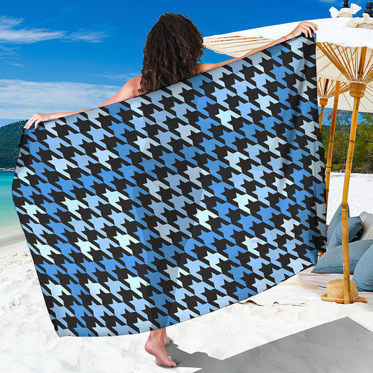 Blue Houndstooth Pattern Print Beach Sarong Wrap