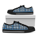 Blue Houndstooth Pattern Print Black Low Top Shoes