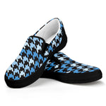 Blue Houndstooth Pattern Print Black Slip On Shoes