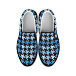 Blue Houndstooth Pattern Print Black Slip On Shoes