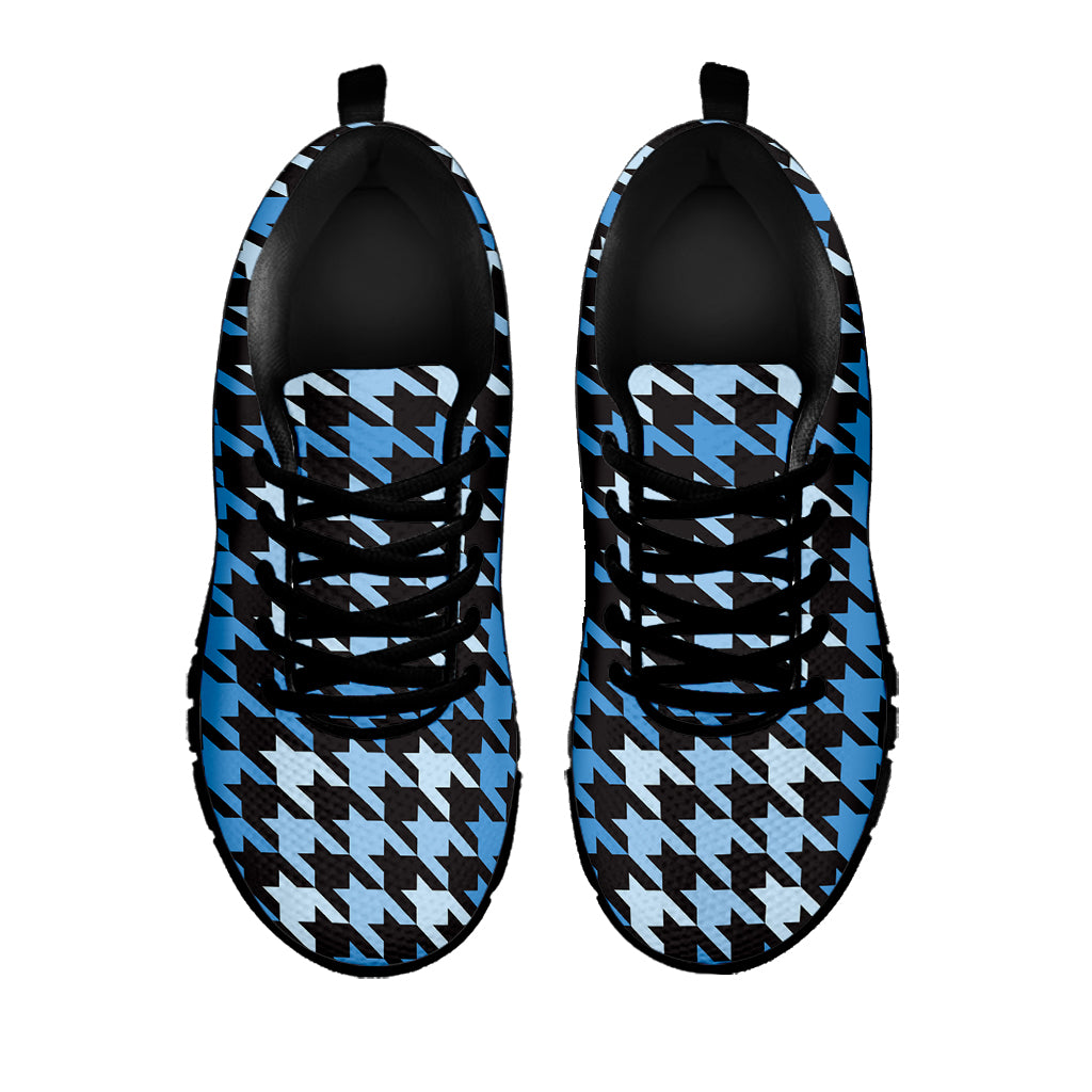 Blue Houndstooth Pattern Print Black Sneakers