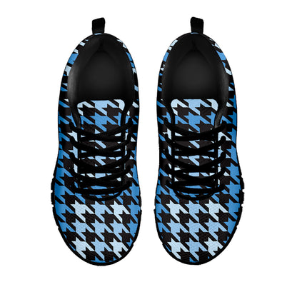 Blue Houndstooth Pattern Print Black Sneakers