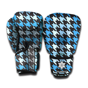 Blue Houndstooth Pattern Print Boxing Gloves