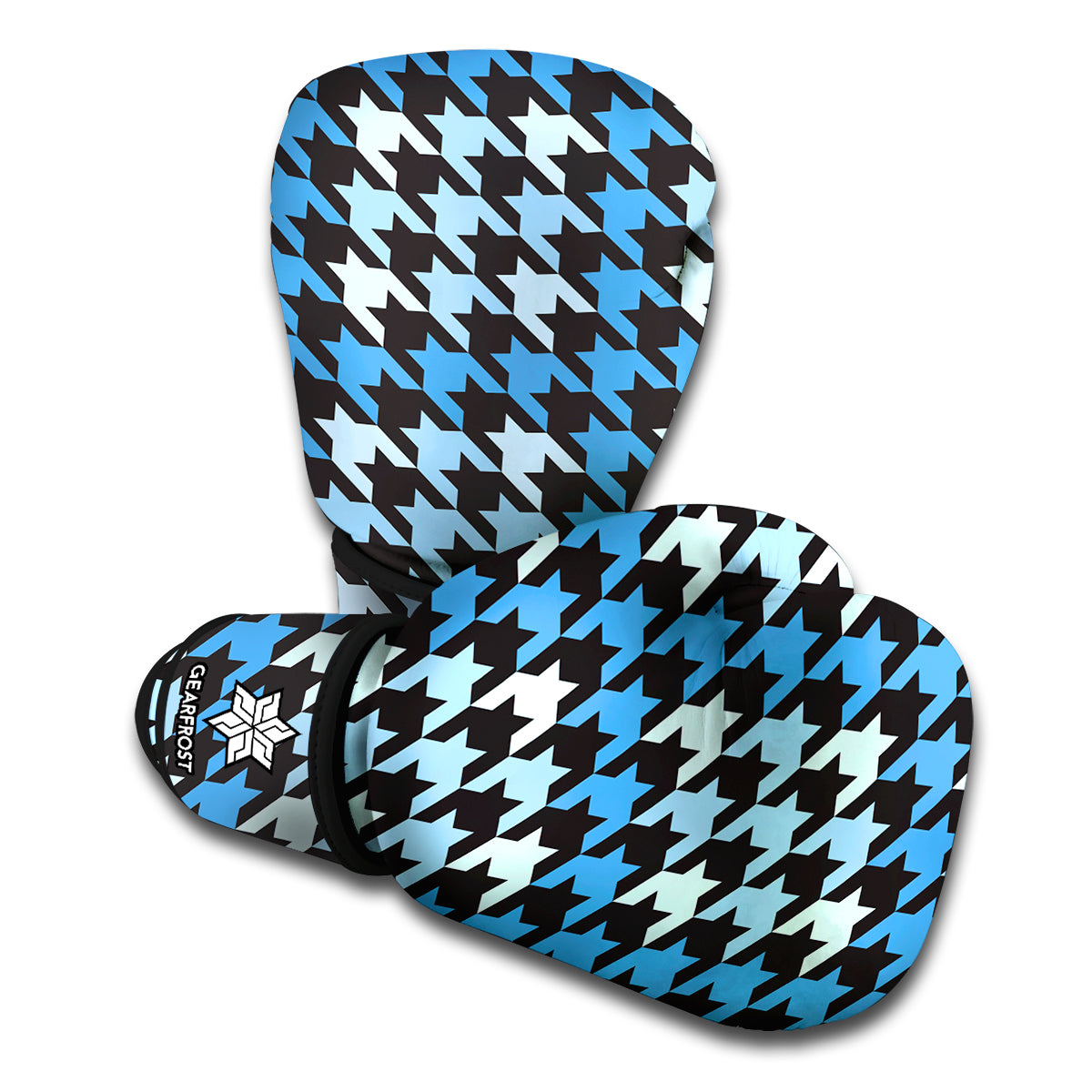 Blue Houndstooth Pattern Print Boxing Gloves