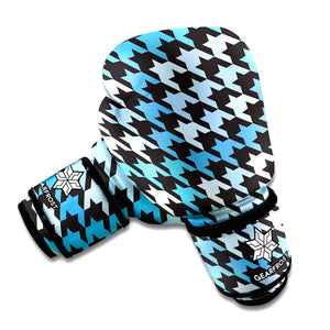 Blue Houndstooth Pattern Print Boxing Gloves