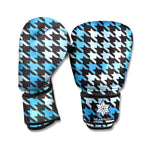 Blue Houndstooth Pattern Print Boxing Gloves