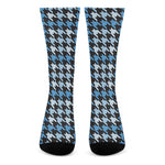 Blue Houndstooth Pattern Print Crew Socks