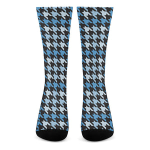 Blue Houndstooth Pattern Print Crew Socks