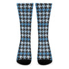 Blue Houndstooth Pattern Print Crew Socks