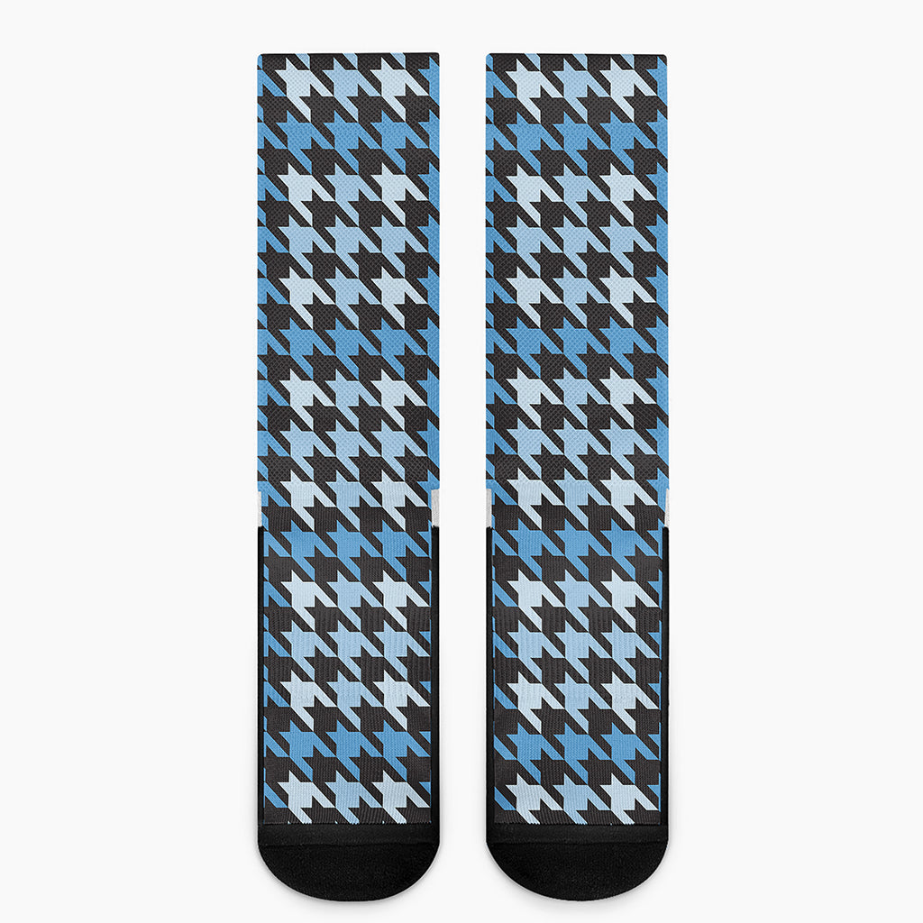 Blue Houndstooth Pattern Print Crew Socks