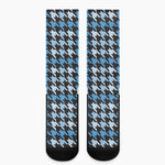 Blue Houndstooth Pattern Print Crew Socks