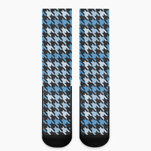 Blue Houndstooth Pattern Print Crew Socks