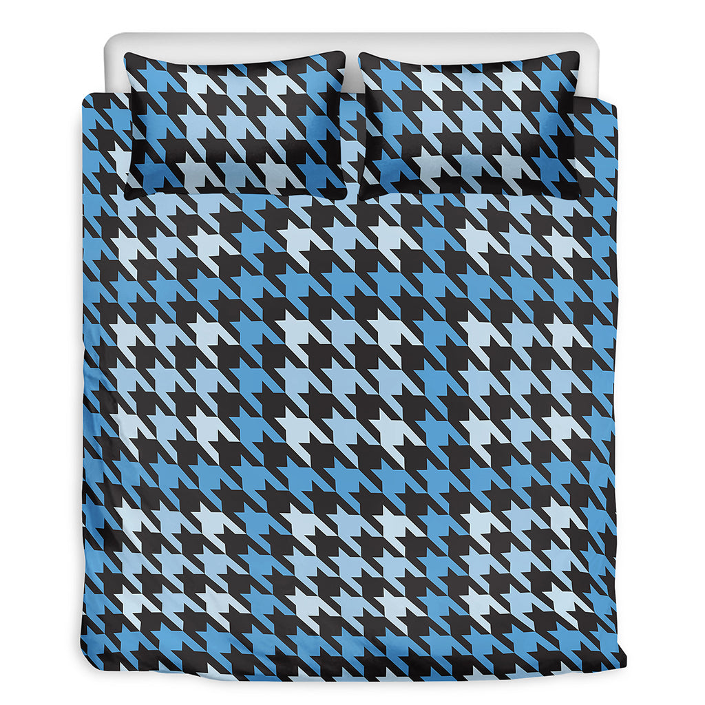 Blue Houndstooth Pattern Print Duvet Cover Bedding Set