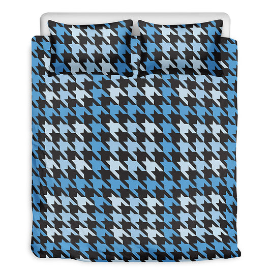 Blue Houndstooth Pattern Print Duvet Cover Bedding Set