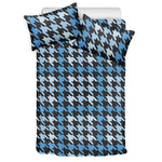 Blue Houndstooth Pattern Print Duvet Cover Bedding Set